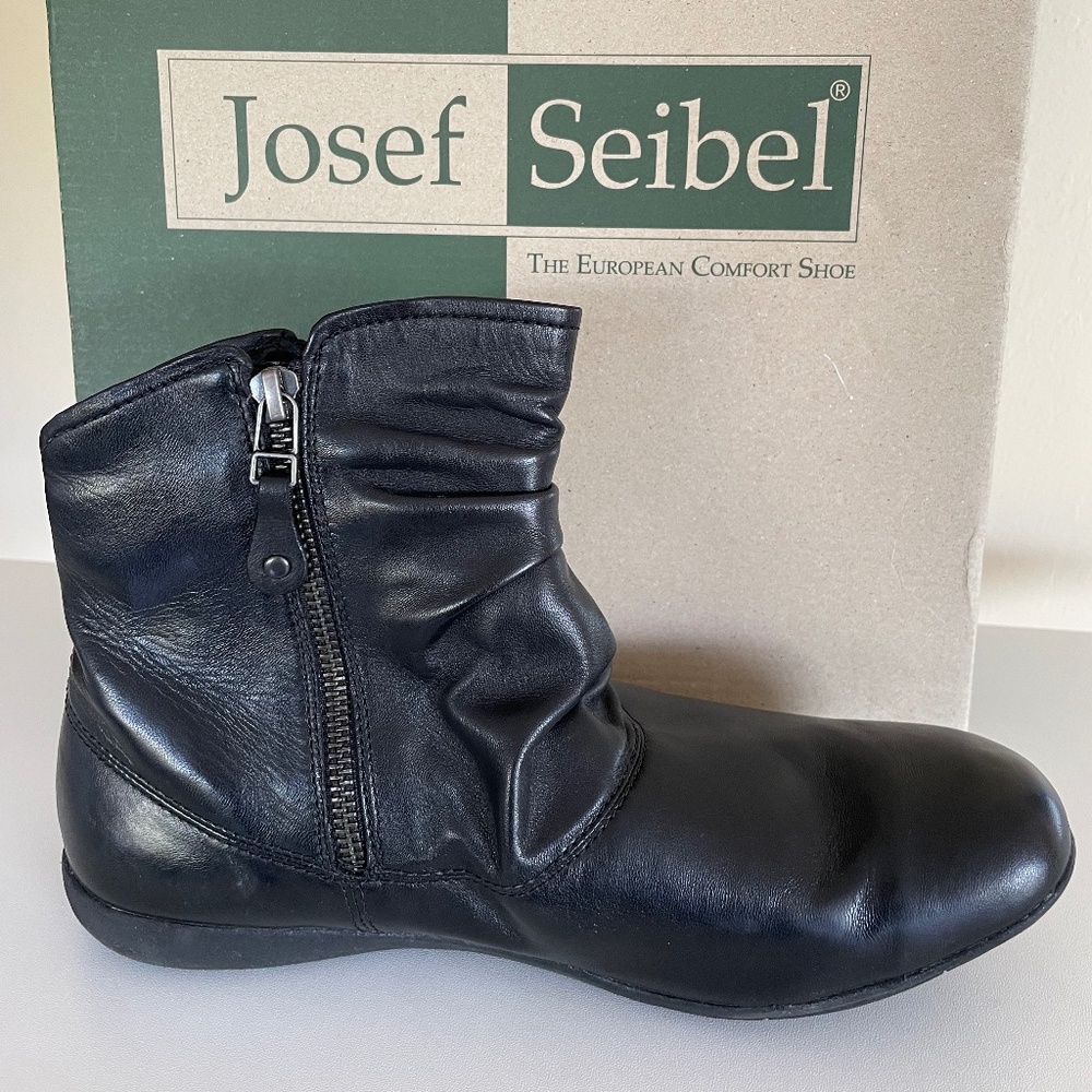 Josef Seibel Faye/Naly Black Leather Ankle Boots w/Zippers, Women's EU 40/ US 9 - Picture 5 of 16